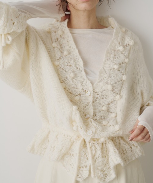 セール】フリルレースニットカーディガン（カーディガン/ボレロ