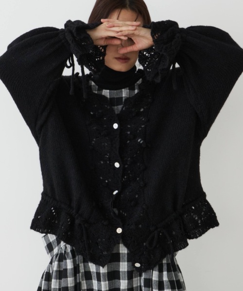 新品 黒いフリル刺繍カーディガン オレボレブラ 新品 黒いフリル刺繍