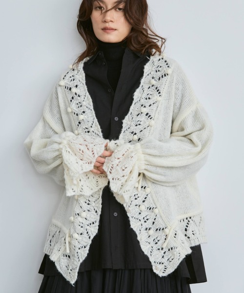 セール】フリルレースニットカーディガン（カーディガン/ボレロ