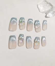 Anail(エーネイル)の3D水光ネイルピンクグラデーションシルバードミラーラインオーバルネイルチップE 秋ネイル(ネイルシール/ネイルチップ)