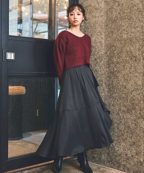 SWINGLE（スウィングル）の「バックリボンニットプルオーバー（ニット/セーター・レディース・ブラウン/オフホワイト/ボルドー・FREE）」の7枚目の写真