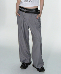 CRANK（クランク）の「ローライズリベットワイドパンツ_グレー（スラックス）」