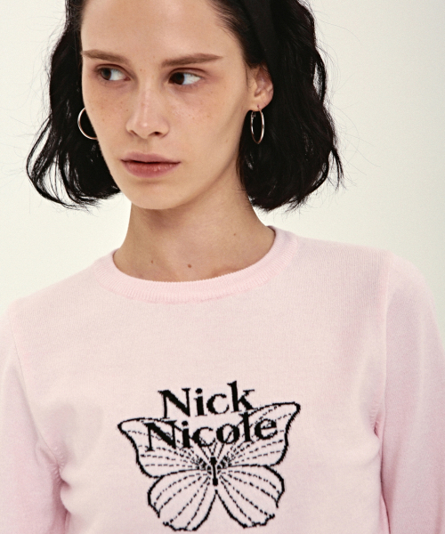 NICK&NICOLE(ニックアンドニコール)の「MINI BUTTERFLY SIGNATURE SLEEVE KNIT_PINK BLACK(ニット/セーター・レディース・その他・FREE)」の3枚目の写真