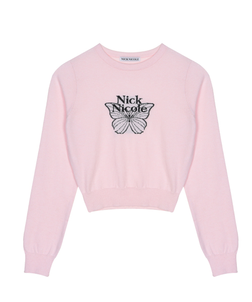 NICK&NICOLE(ニックアンドニコール)の「MINI BUTTERFLY SIGNATURE SLEEVE KNIT_PINK BLACK(ニット/セーター・レディース・その他・FREE)」の4枚目の写真