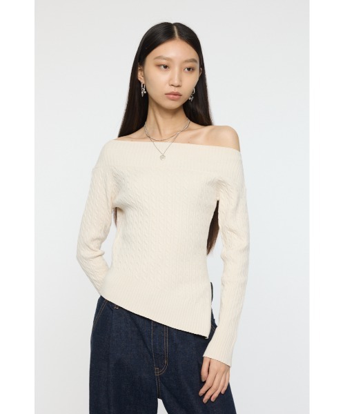 MOUSSY（マウジー）の「ASYMMETRY SHOULDER CABLE ニット（ニット
