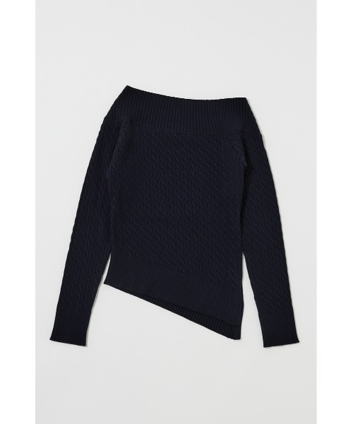 MOUSSY（マウジー）の「ASYMMETRY SHOULDER CABLE ニット（ニット/セーター・レディース・杢グレー/オフホワイト/ダークネイビー/レッド・FREE）」の4枚目の写真
