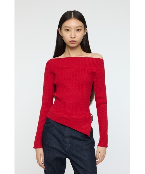 MOUSSY（マウジー）の「ASYMMETRY SHOULDER CABLE ニット（ニット/セーター・レディース・杢グレー/オフホワイト/ダークネイビー/レッド・FREE）」の11枚目の写真