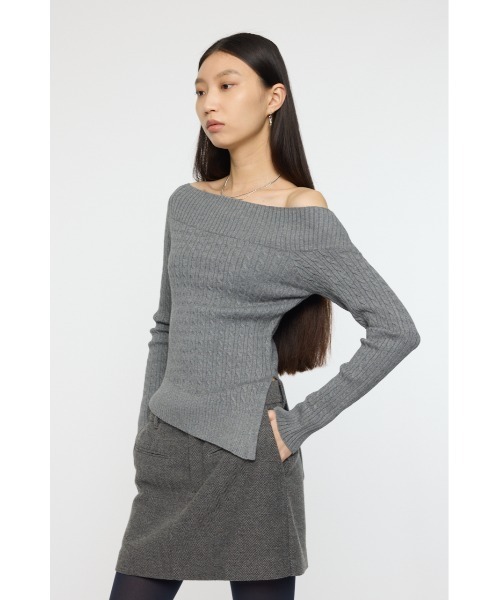 MOUSSY（マウジー）の「ASYMMETRY SHOULDER CABLE ニット（ニット