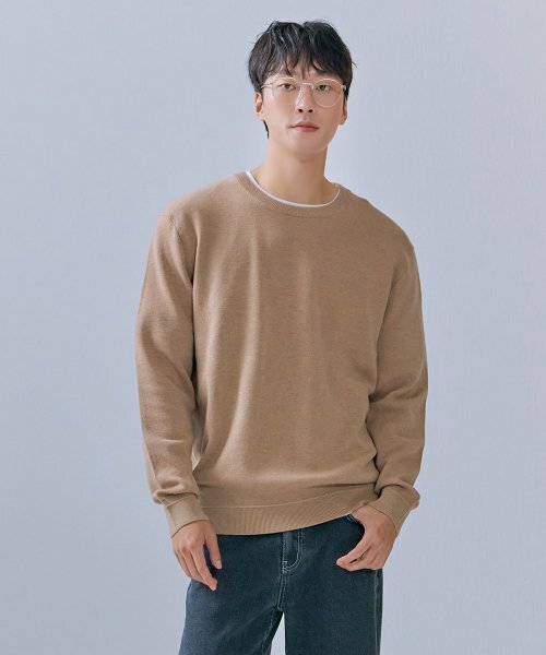 CHASECULT(チェイスカルト)の「男性ベーシックラウンドネックニット-CFZK5211C0X(ニット/セーター・メンズ・Beige・100/95/105)」の1枚目の写真