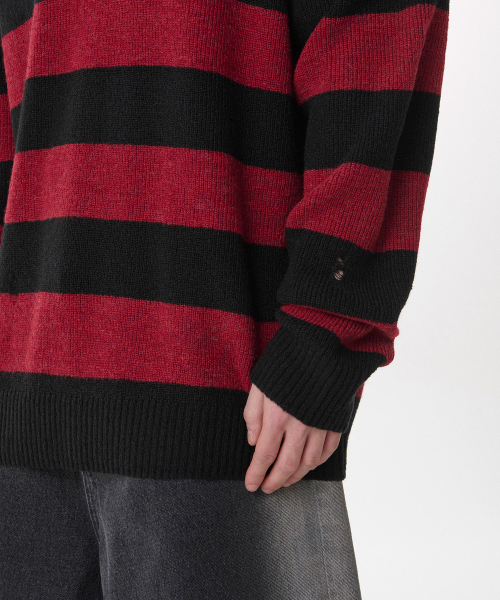 MUSINSA STANDARD（ムシンサスタンダード）の「90年代グランジストライプクルーネックニット[レッド/ブラック]（ニット/セーター・メンズ・その他・X-LARGE/XX-LARGE/LARGE）」の9枚目の写真