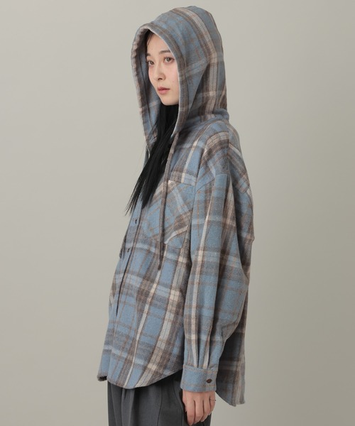 3.3 Field Trip （3.3フィールドトリップ）の「3.3 Field Trip／フーディ―付チェックシャツ2（シャツ/ブラウス・レディース・ブラック/ブルー/ブラウン・FREE）」の17枚目の写真