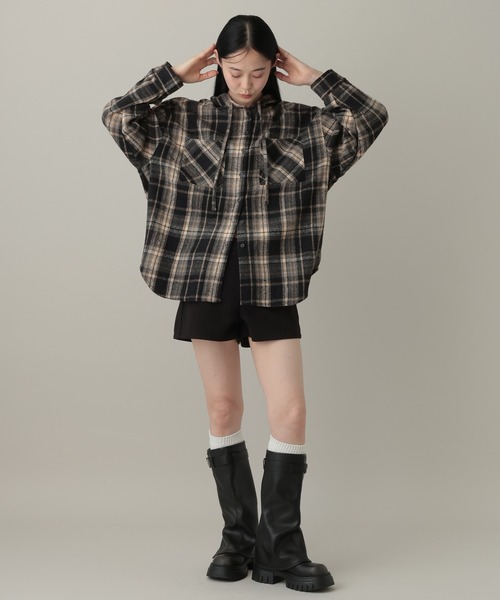 3.3 Field Trip （3.3フィールドトリップ）の「3.3 Field Trip／フーディ―付チェックシャツ2（シャツ/ブラウス・レディース・ブラック/ブルー/ブラウン・FREE）」の20枚目の写真