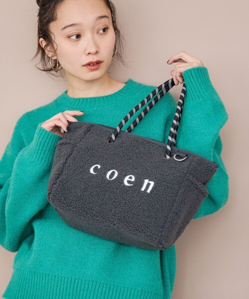 coen（コーエン）の「coen（コーエン）ロゴ リバーシブルボア＆チェックトートバッグ（ハンドバッグ・レディース・オフホワイト/オリーブ/ブラック/ダークグレー・FREE）」の3枚目の写真
