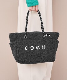 coen(コーエン)ロゴ リバーシブルボア&チェックトートバッグ