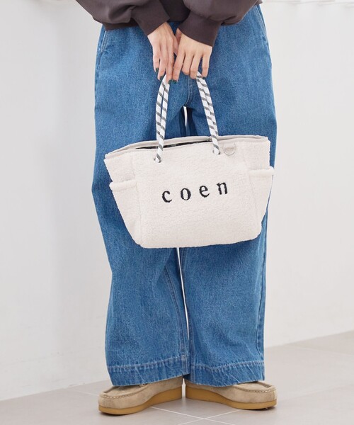 coen（コーエン）の「coen（コーエン）ロゴ リバーシブルボア＆チェックトートバッグ（ハンドバッグ・レディース・オフホワイト/オリーブ/ブラック/ダークグレー・FREE）」の5枚目の写真