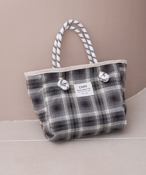 coen（コーエン）の「coen（コーエン）ロゴ リバーシブルボア＆チェックトートバッグ（ハンドバッグ・レディース・オフホワイト/オリーブ/ブラック/ダークグレー・FREE）」の7枚目の写真