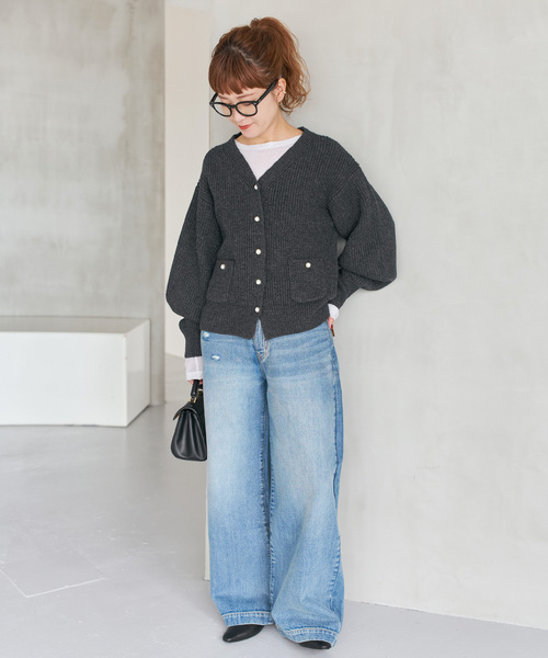 Spick & Span（スピックアンドスパン）の「《WEB限定》パール畦ニットカーディガン（カーディガン/ボレロ・レディース・ホワイト/チャコールグレー・FREE）」の9枚目の写真