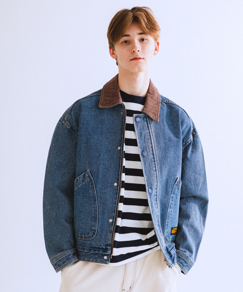 QT8 GARMENTS(キューティーエイトガーメント)の「RG Denim Placket Trucker Jacket (Blue)(デニムジャケット・レディース・その他・X-LARGE/MEDIUM/LARGE)」の1枚目の写真
