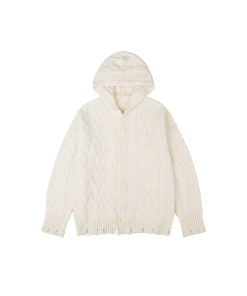 TUOMIO（トゥオミオ）の「DAMAGED CABLE CARDIGAN [CREAM]（カーディガン/ボレロ・レディース・その他・1/2）」の2枚目の写真