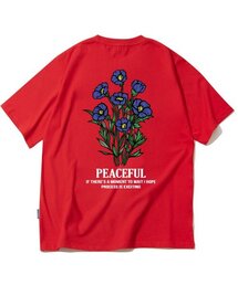 ブルーフラワーバンドルグラフィックTシャツ - レッド