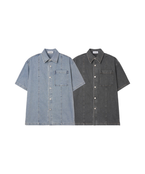 APOSTROPHE COMMA(アポストロフィコンマ)の「バーティカルラインデニム半袖シャケット_ライトブルー(シャツ/ブラウス・メンズ・その他・SMALL/MEDIUM/LARGE)」の4枚目の写真