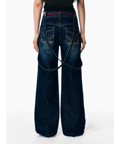 YEEL（ワイイーイーエル）の「CROSS STRAP FADED DENIM PANTS BLUE（デニムパンツ・レディース・その他・MEDIUM/SMALL/LARGE）」の3枚目の写真