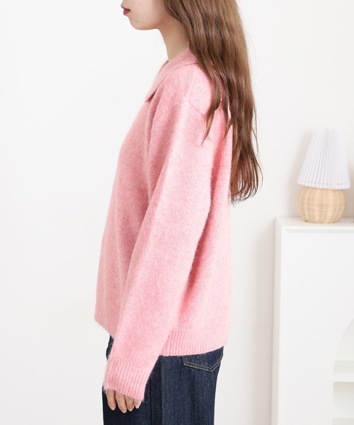 EGLANTINE(エグランティーヌ)の「EGLANTINE 襟付きプルオーバーニット(ニット/セーター・レディース・サーモンピンク/オフホワイト/グレー・38)」の5枚目の写真