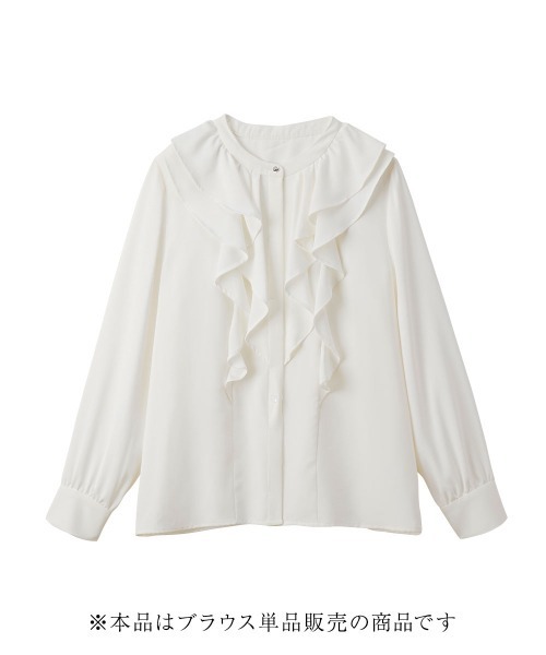 Callarus(カラルス)の「<単品>パウダークロスフロントフリルデザインブラウス〔Callarus〕(シャツ/ブラウス・レディース・ブラック/オフホワイト・S/M/L/LL/3L)」の3枚目の写真