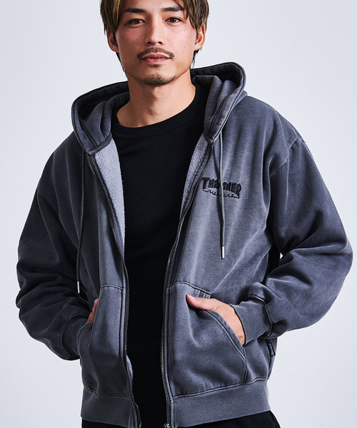 THRASHER(スラッシャー)の「『THRASHER/スラッシャー』裏起毛ピグメントロゴ刺繍ダブルZIPパーカー【Z】(パーカー・メンズ・グレー/ブラウン/チャコール/ネイビー・M/L)」の1枚目の写真