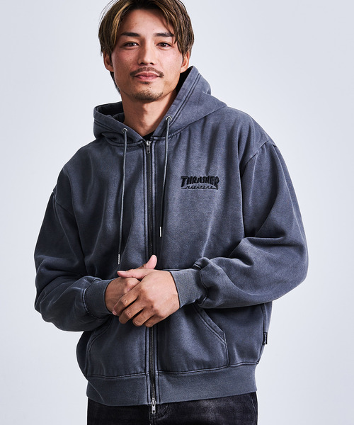 THRASHER(スラッシャー)の「『THRASHER/スラッシャー』裏起毛ピグメントロゴ刺繍ダブルZIPパーカー【Z】(パーカー・メンズ・グレー/ブラウン/チャコール/ネイビー・M/L)」の10枚目の写真