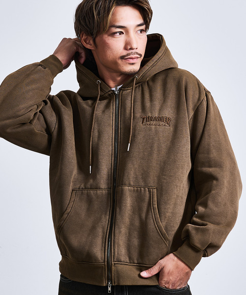 THRASHER(スラッシャー)の「『THRASHER/スラッシャー』裏起毛ピグメントロゴ刺繍ダブルZIPパーカー【Z】(パーカー・メンズ・グレー/ブラウン/チャコール/ネイビー・M/L)」の14枚目の写真