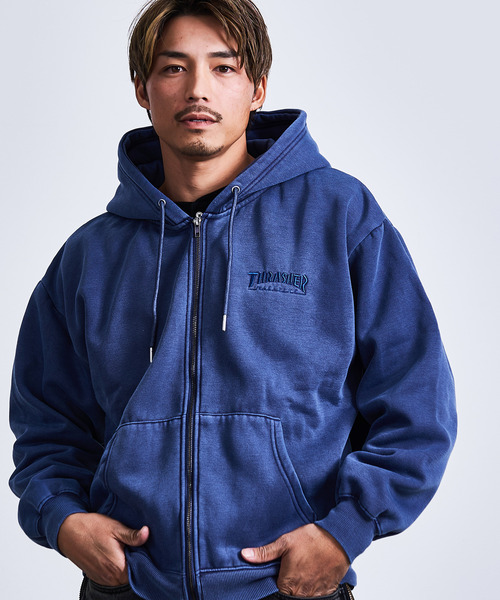 THRASHER(スラッシャー)の「『THRASHER/スラッシャー』裏起毛ピグメントロゴ刺繍ダブルZIPパーカー【Z】(パーカー・メンズ・グレー/ブラウン/チャコール/ネイビー・M/L)」の18枚目の写真