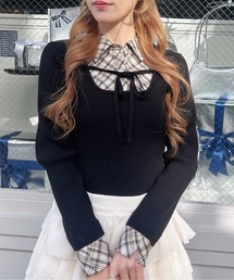 INGNI | チェックシャツドッキングフロントリボンニット(ニット/セーター)