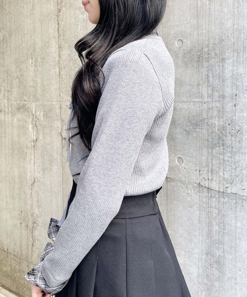 INGNI（イング）の「チェックシャツドッキングフロントリボンニット（ニット/セーター・レディース・ブラック系その他6/グレー系その他3・M）」の12枚目の写真