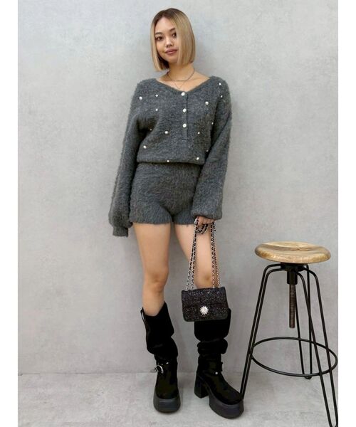 EVRIS（エヴリス）の「bijouシャギーニットロンパース（つなぎ/オールインワン・レディース・ホワイト/ブラック/グレー・FREE）」の21枚目の写真