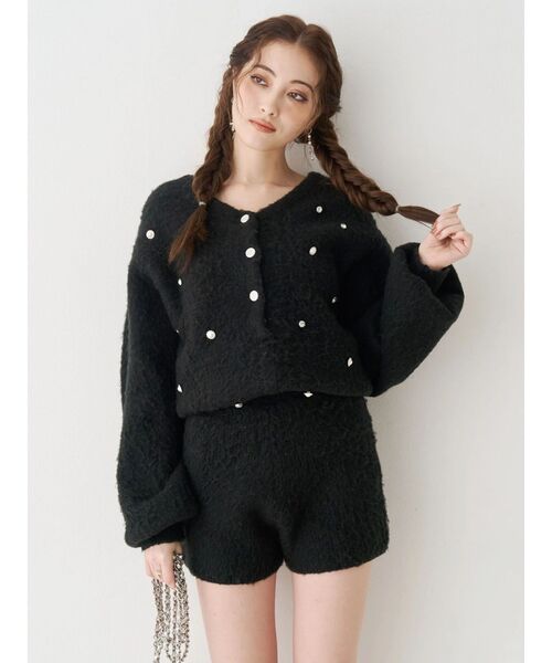 EVRIS（エヴリス）の「bijouシャギーニットロンパース（つなぎ/オールインワン・レディース・ホワイト/ブラック/グレー・FREE）」の3枚目の写真