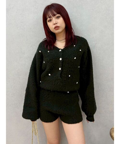 EVRIS（エヴリス）の「bijouシャギーニットロンパース（つなぎ/オールインワン・レディース・ホワイト/ブラック/グレー・FREE）」の4枚目の写真