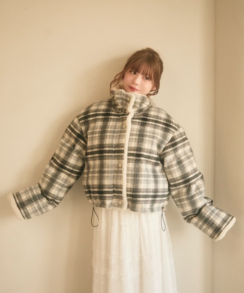 セール】チェック柄ボアライニングダウン（ダウンジャケット/コート