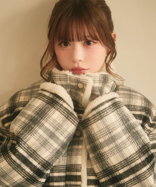 セール】チェック柄ボアライニングダウン（ダウンジャケット/コート