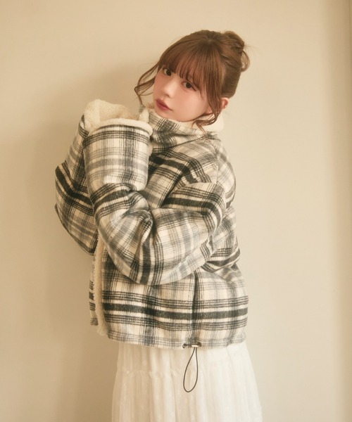 セール】チェック柄ボアライニングダウン（ダウンジャケット/コート