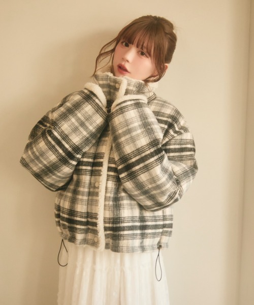 セール】チェック柄ボアライニングダウン（ダウンジャケット/コート