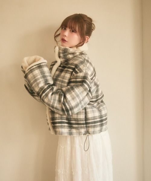 セール】チェック柄ボアライニングダウン（ダウンジャケット/コート