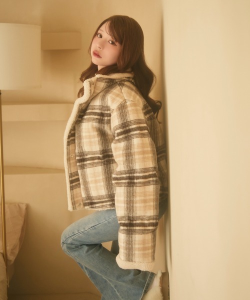 セール】チェック柄ボアライニングダウン（ダウンジャケット/コート