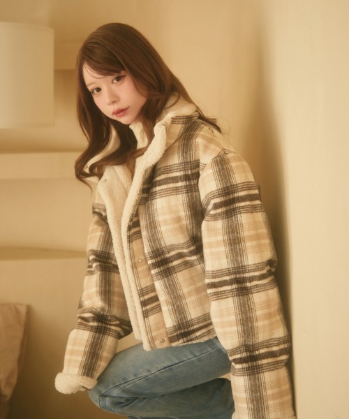 セール】チェック柄ボアライニングダウン（ダウンジャケット/コート