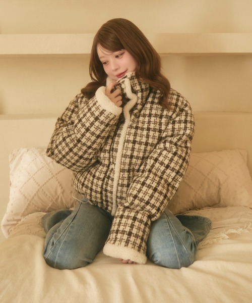 セール】チェック柄ボアライニングダウン（ダウンジャケット/コート