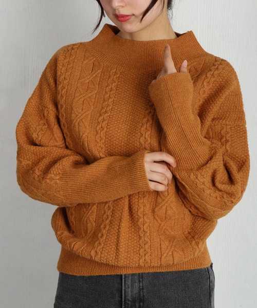 WESTSEA（ウエストシー）の「オフショルダー ケーブルニット（ニット/セーター・レディース・カーキ/ブラック/グレー/キャメル・FREE）」の4枚目の写真