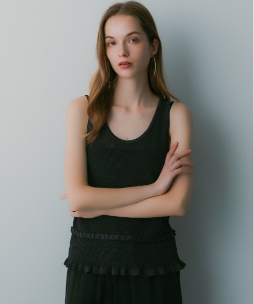 SERENO(セレーノ)の「リネンブレンド フリルトップス(Tシャツ/カットソー・レディース・ダークグレー・M/L/S)」の1枚目の写真