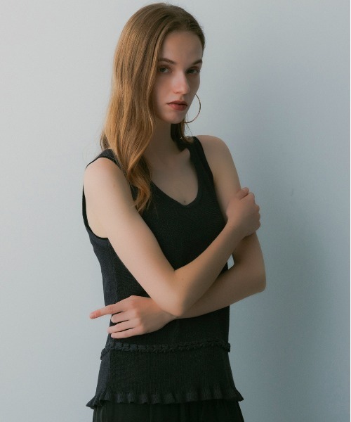SERENO(セレーノ)の「リネンブレンド フリルトップス(Tシャツ/カットソー・レディース・ダークグレー・M/L/S)」の10枚目の写真