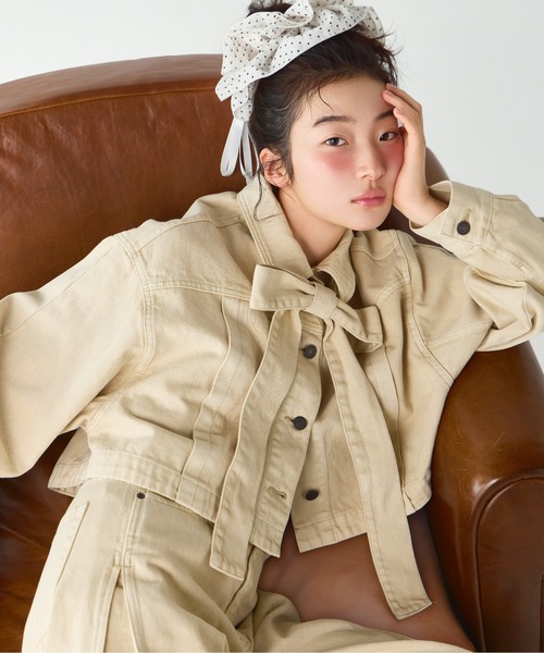 Heather（ヘザー）の「デニムリボンショートジャケット　647635（デニムジャケット・レディース・ブラック/ベージュ・FREE）」の2枚目の写真