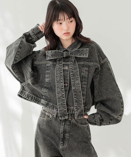 Heather（ヘザー）の「デニムリボンショートジャケット　647635（デニムジャケット・レディース・ブラック/ベージュ・FREE）」の4枚目の写真